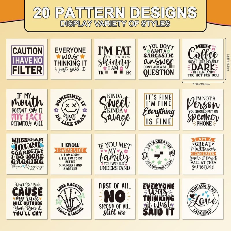 Shejdgart Dtf Transfers Ready to Press - 20 Pcs Sarcastic Quotes Iron on Patches for T-Shirts, Heat Transfer Funny Vinyl Stickers, Humorous Iron on Decals for Clothes Bag DIY Fabric Decor - Image 2